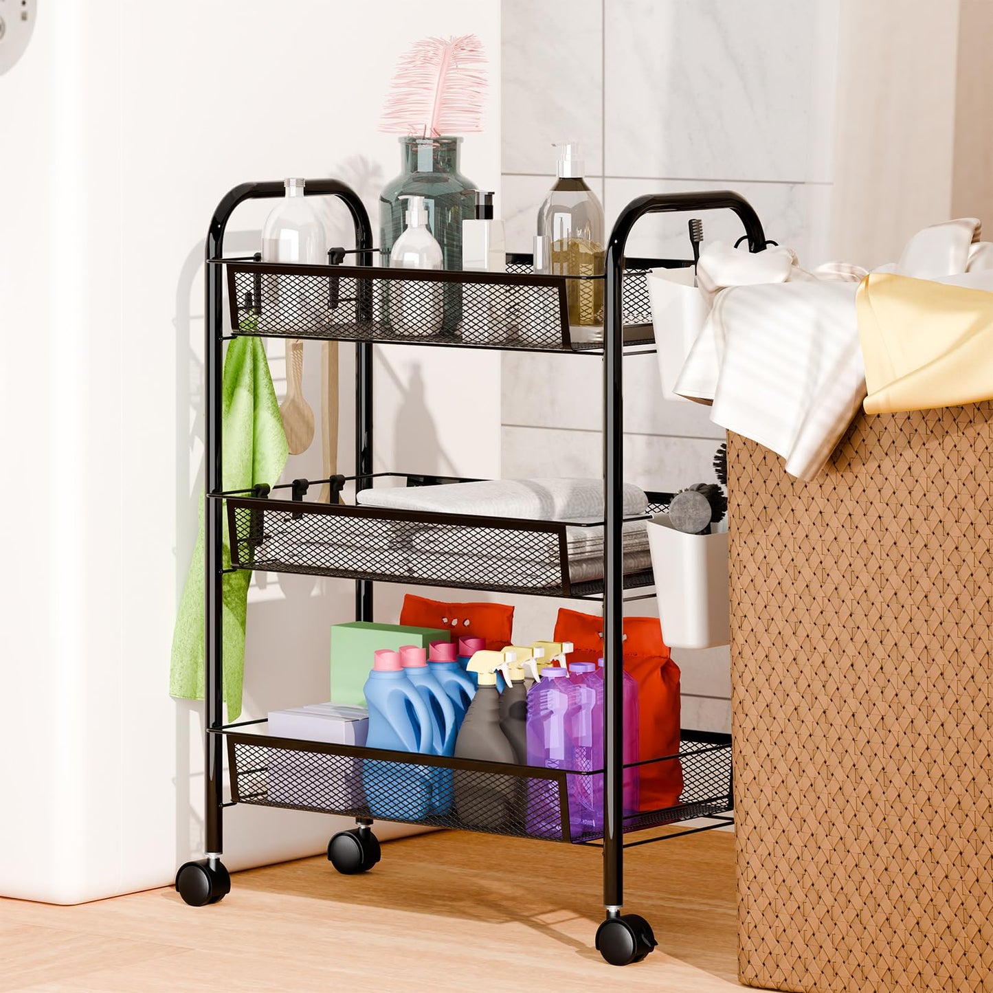 sxvbdway Fruit Vegetable Basket Storage Cart 5 Tier Stackable Metal Mesh Basket with 360 Degree