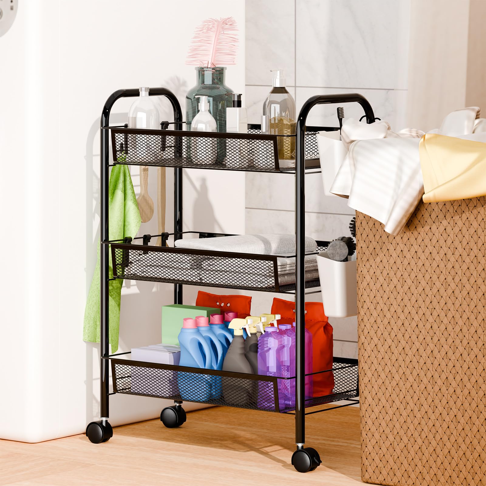 sxvbdway Fruit Vegetable Basket Storage Cart 5 Tier Stackable Metal Mesh Basket with 360 Degree