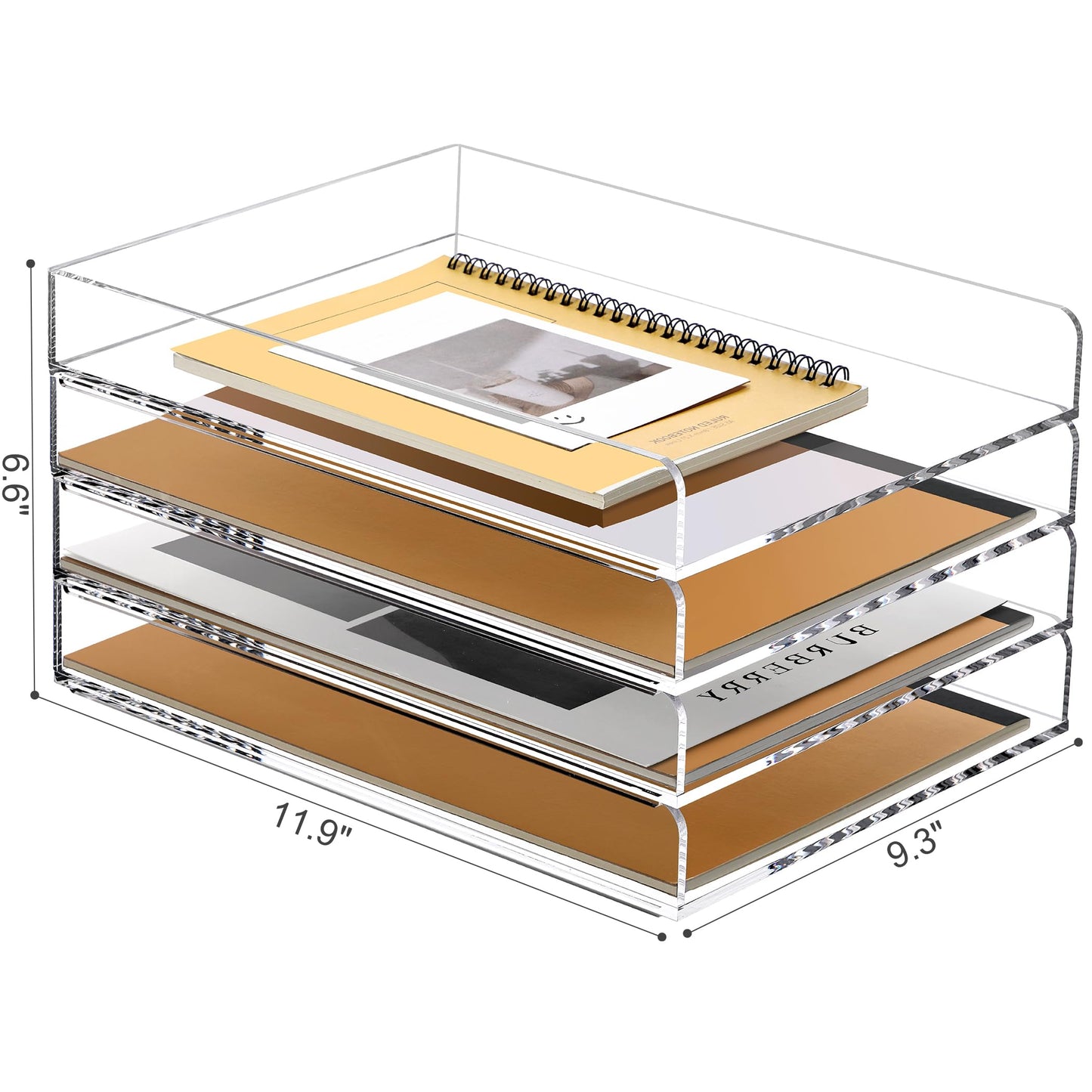 SANRUI 4 Tier Stackable Paper Letter Tray, Acrylic Vertical File Tray A4 Desk Organizer and