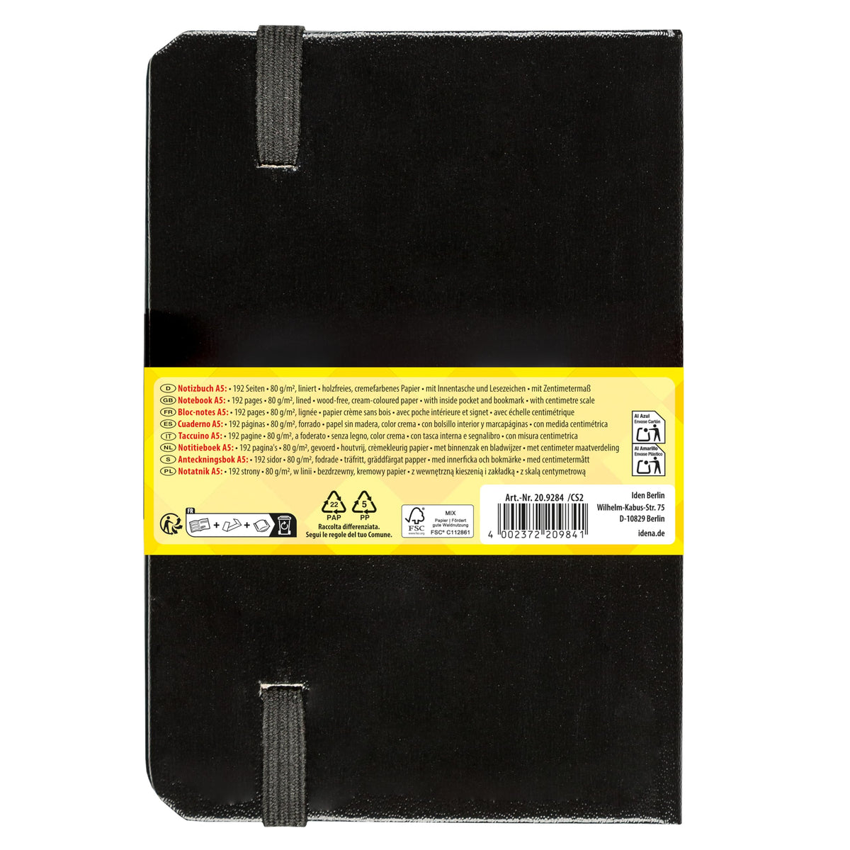 Idena 209284 - Notebook DIN A5, FSC mix, lined, cream-colored paper, 192 pages, 80 g/m & sup2 ;