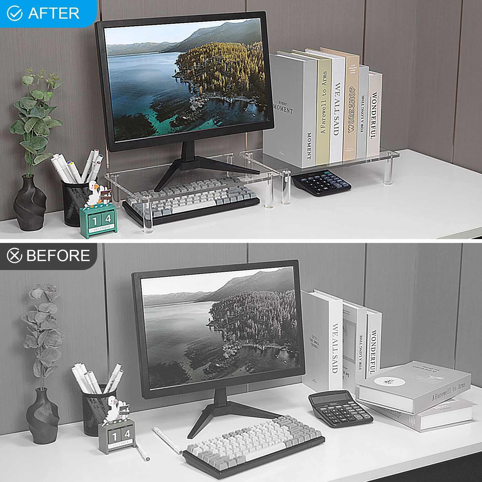 Sumerflos Clear Acrylic Monitor Laptop Stand, Sturdy and Save Space Computer Laptop Monitor Riser