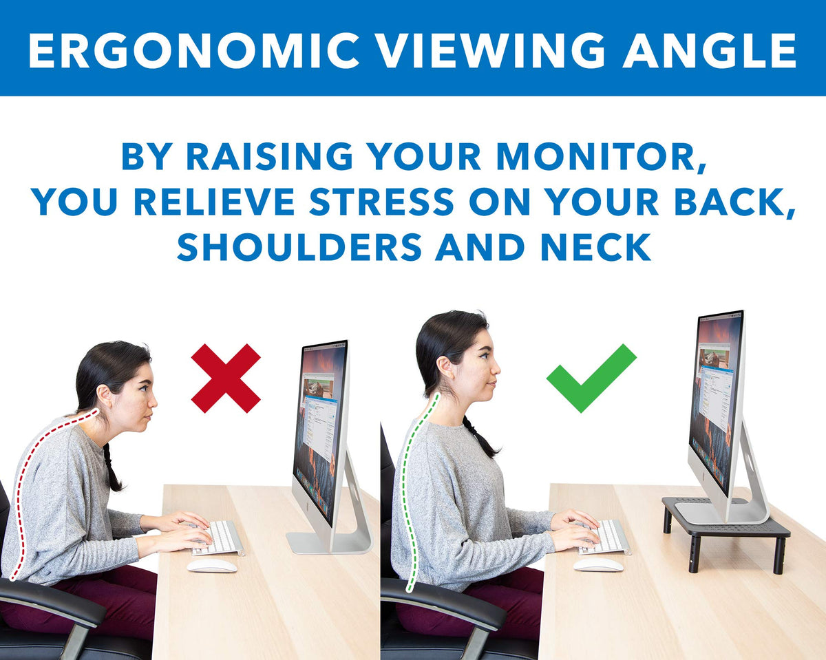 Mount-It! Height Adjustable Single Monitor Riser | Metal Mesh Computer Screen Platform | Desktop