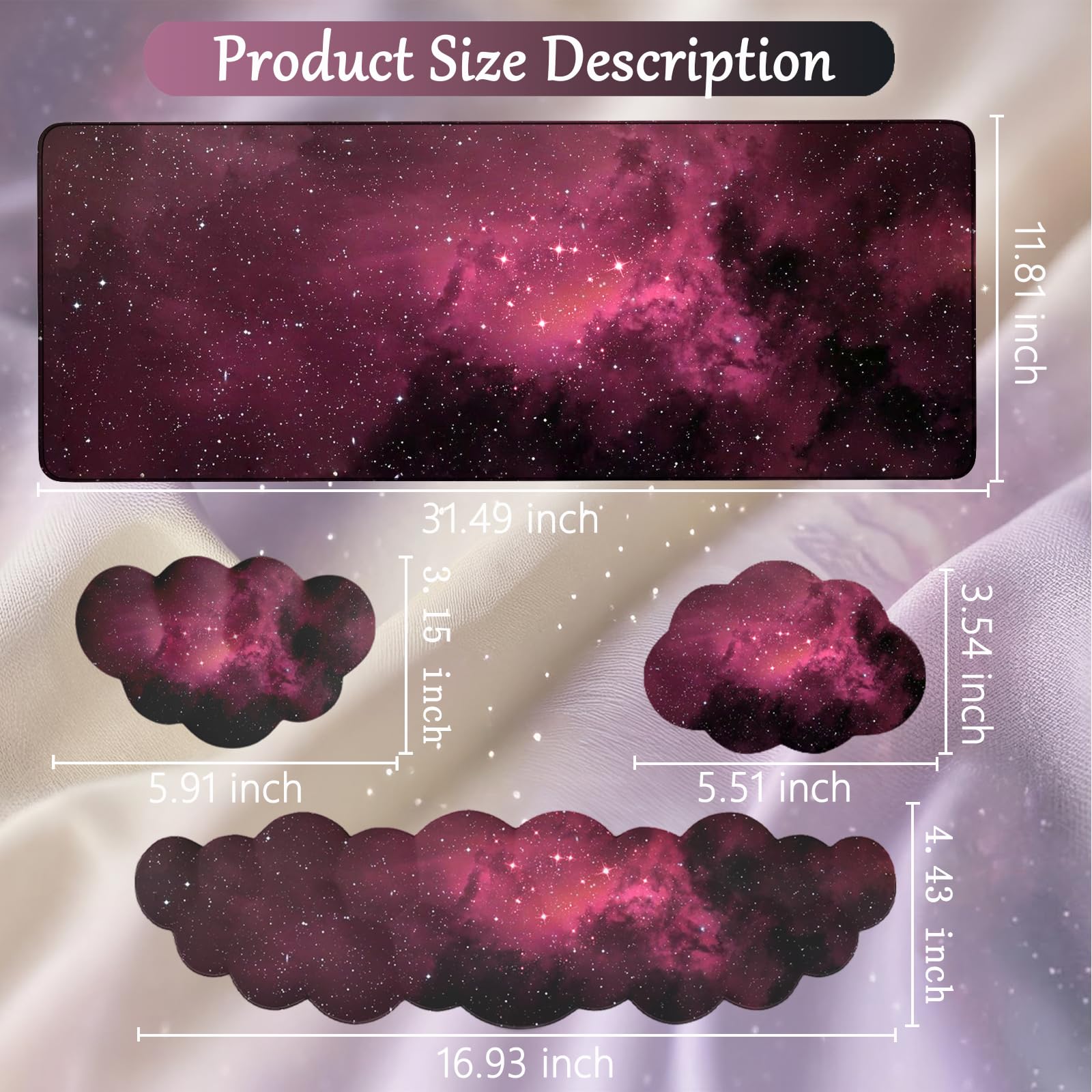Cloud Mouse Pad Keyboard Wrist Rest 4PCS Extended Large Galaxy Desk Mat Pad Set Memory Foam