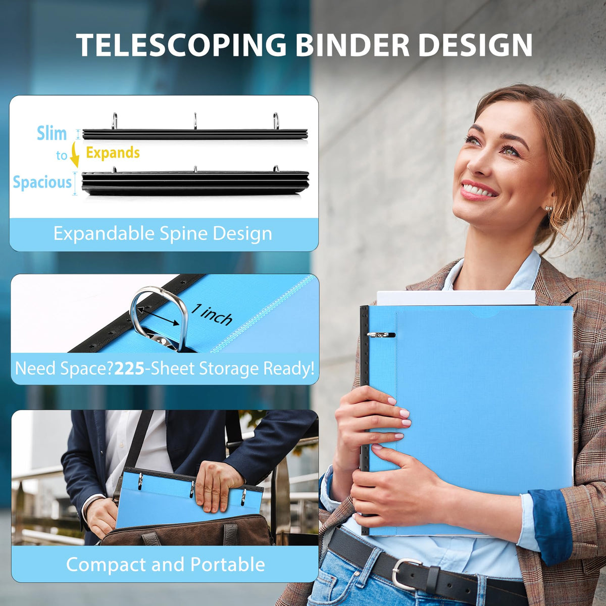 WOT I Telescoping 3 Ring Binder 1 Inch 12-Pack, Flexible Binder with Expandable Spine, Customized