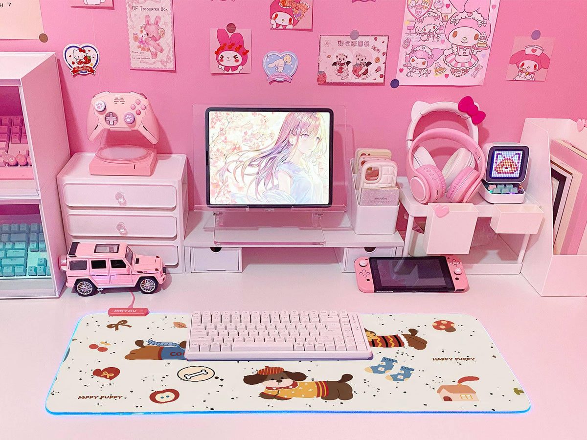 JMIYAV Pink RGB Gaming Mouse Pad 31.5x12 Inch PC XL Large Extended Glowing Led Light Up Desk Pad