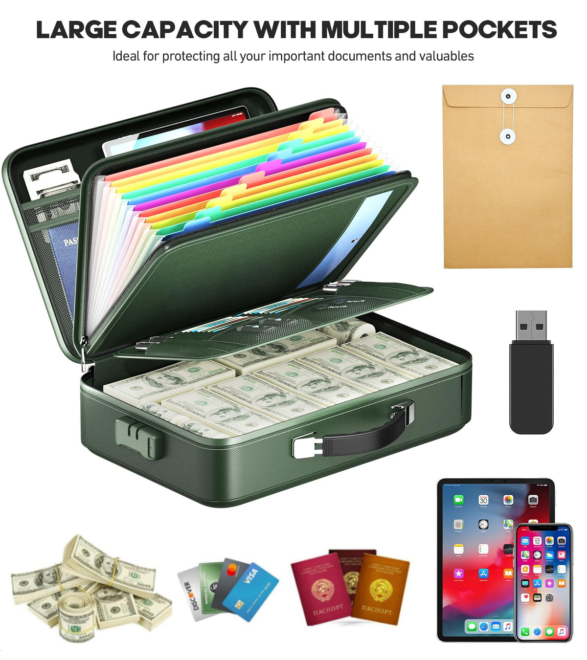 BigPonPon Fireproof Document Box, Hard Case Highly Flame-Resistant Fire Proof Waterproof File