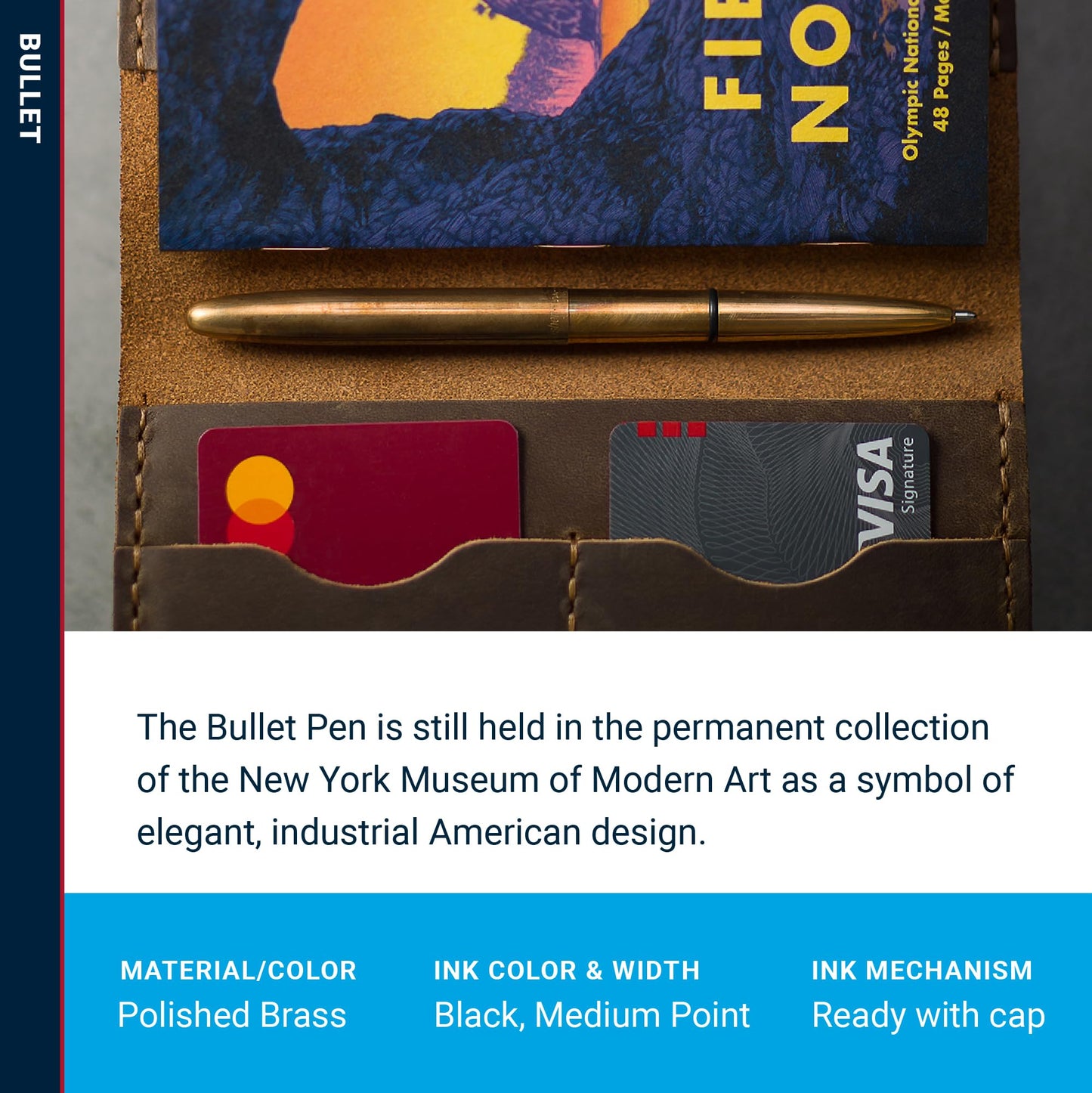 Fisher Space Pen Brass Alloy Pressurized Ballpoint Bullet Pen, Gift Box