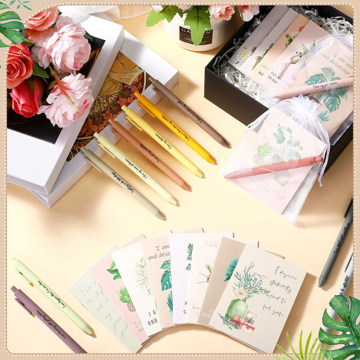 Mooliwe 48 Pcs Affirmation Notebooks Pens Bulk Gifts, Gratitude,Flower