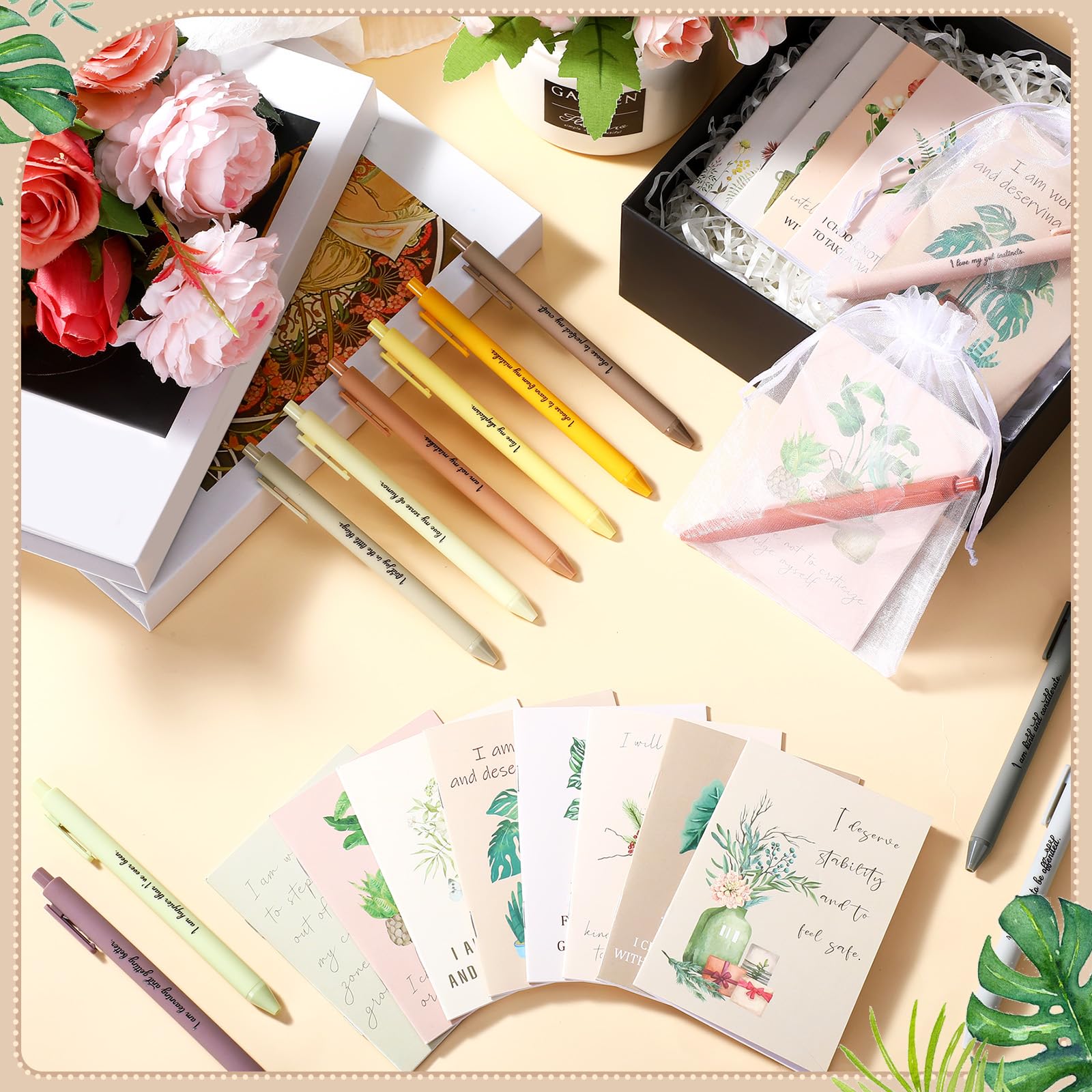 Mooliwe 48 Pcs Affirmation Notebooks Pens Bulk Gifts, Gratitude,Flower