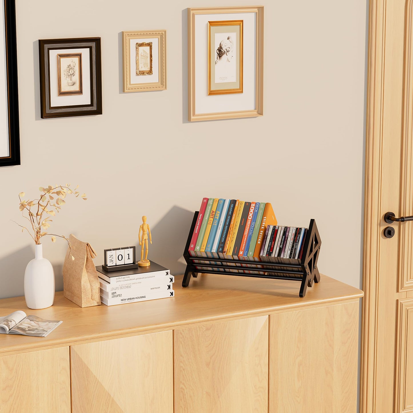 ART-GIFTREE Desktop Bookshelf Organizer, Tilting Bookcase, Pure Black