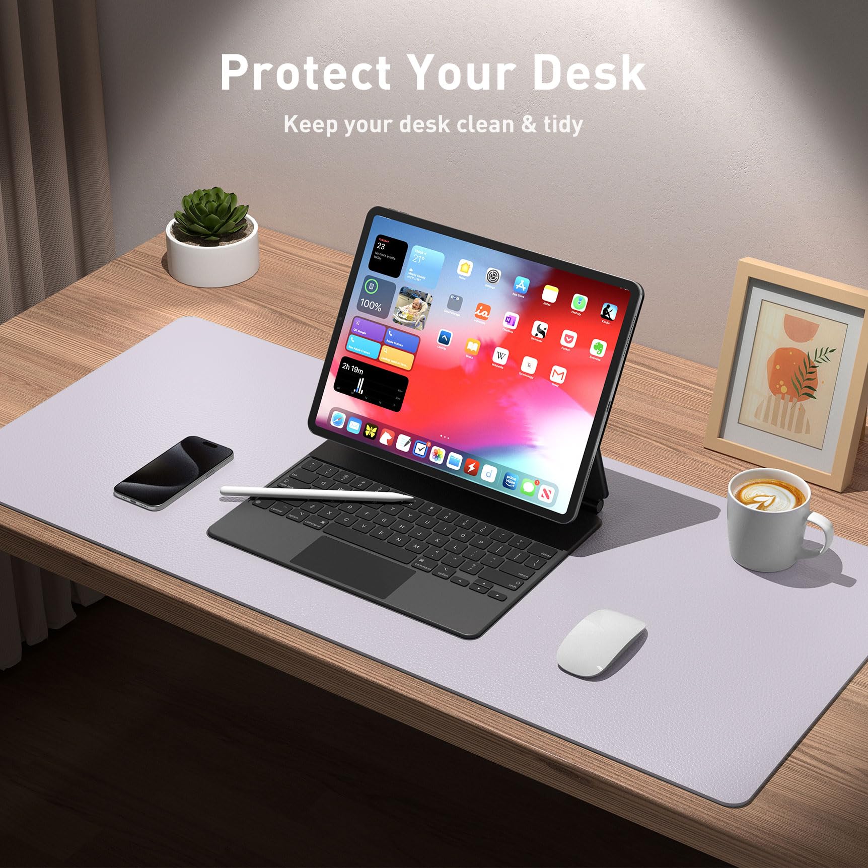 Aothia Large PU Leather Desk Pad Protector – Non-Slip Mouse Pad & Writing Mat for Office/Home
