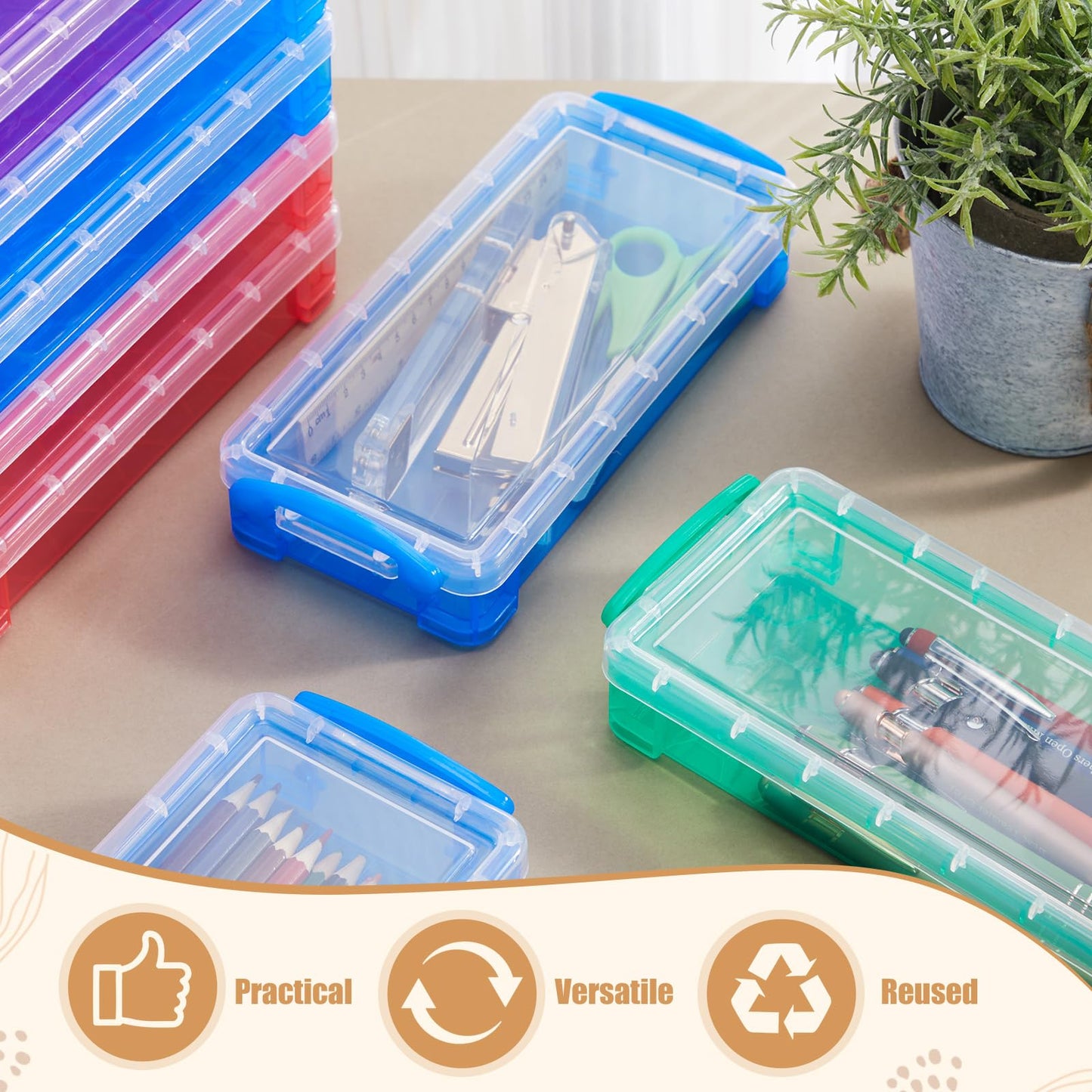 Gueevin 24 Pcs Pencil Box Clear Plastic Pencil Case, Dark
