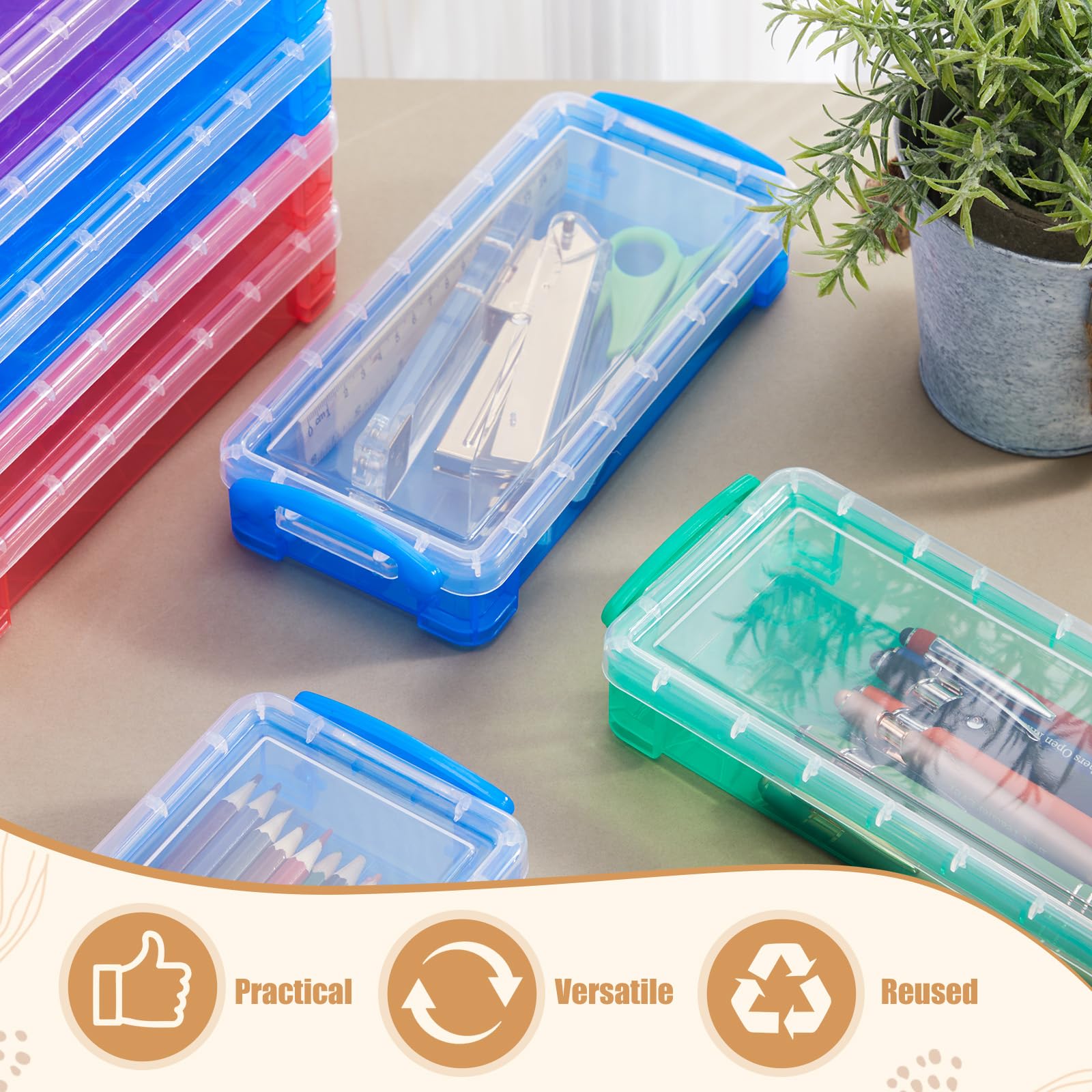 Gueevin 24 Pcs Pencil Box Clear Plastic Pencil Case, Dark