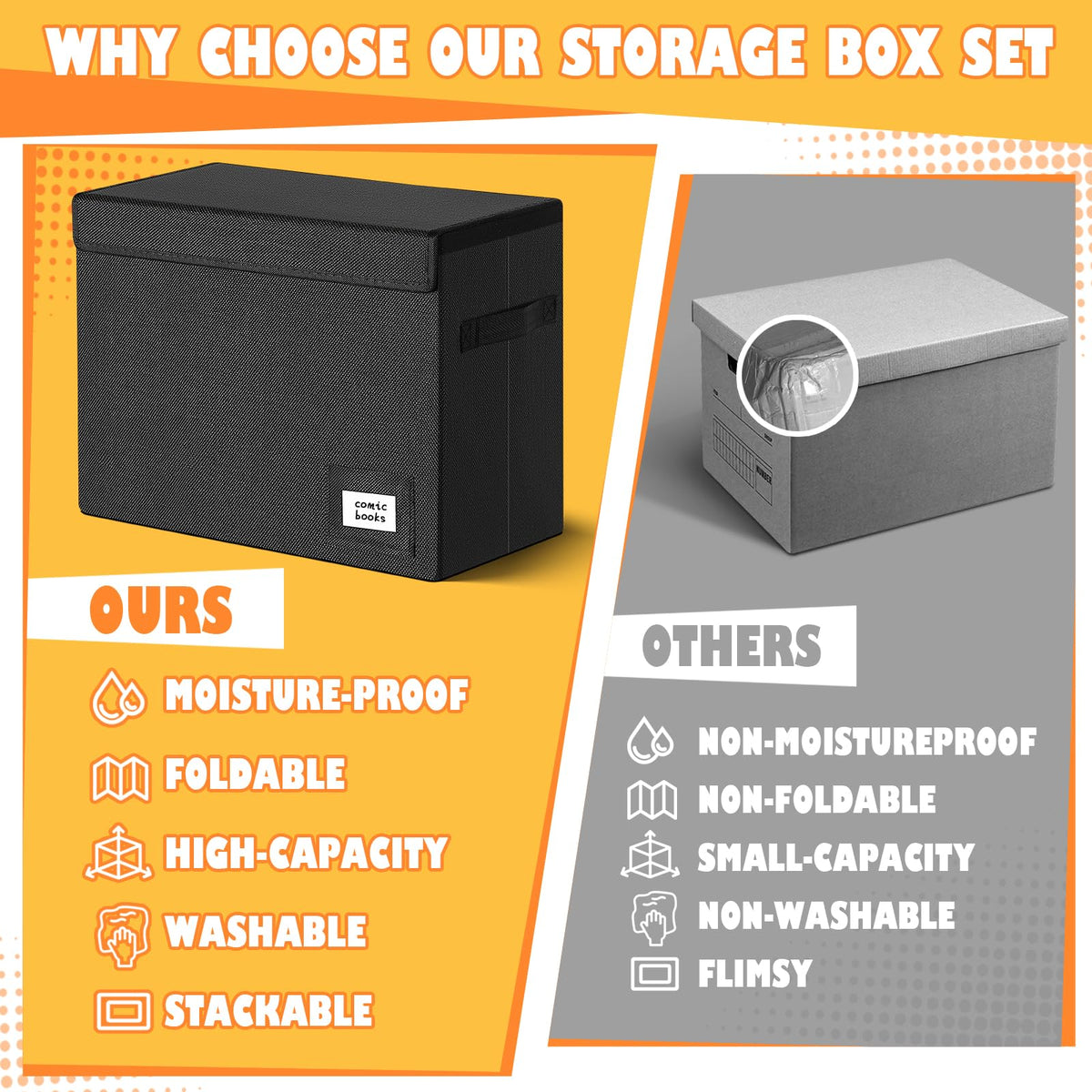 Leffis 6 Pack Comic Book Storage, Collapsible and Stackable Comic Short Box