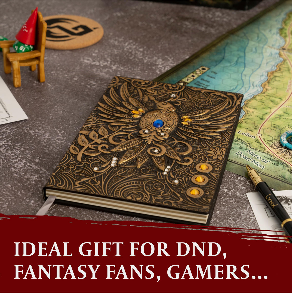 DND Notebook / Journal, Unique 200 Page Book with 3D Pink Phoenix Embossed Faux Leather Cover with