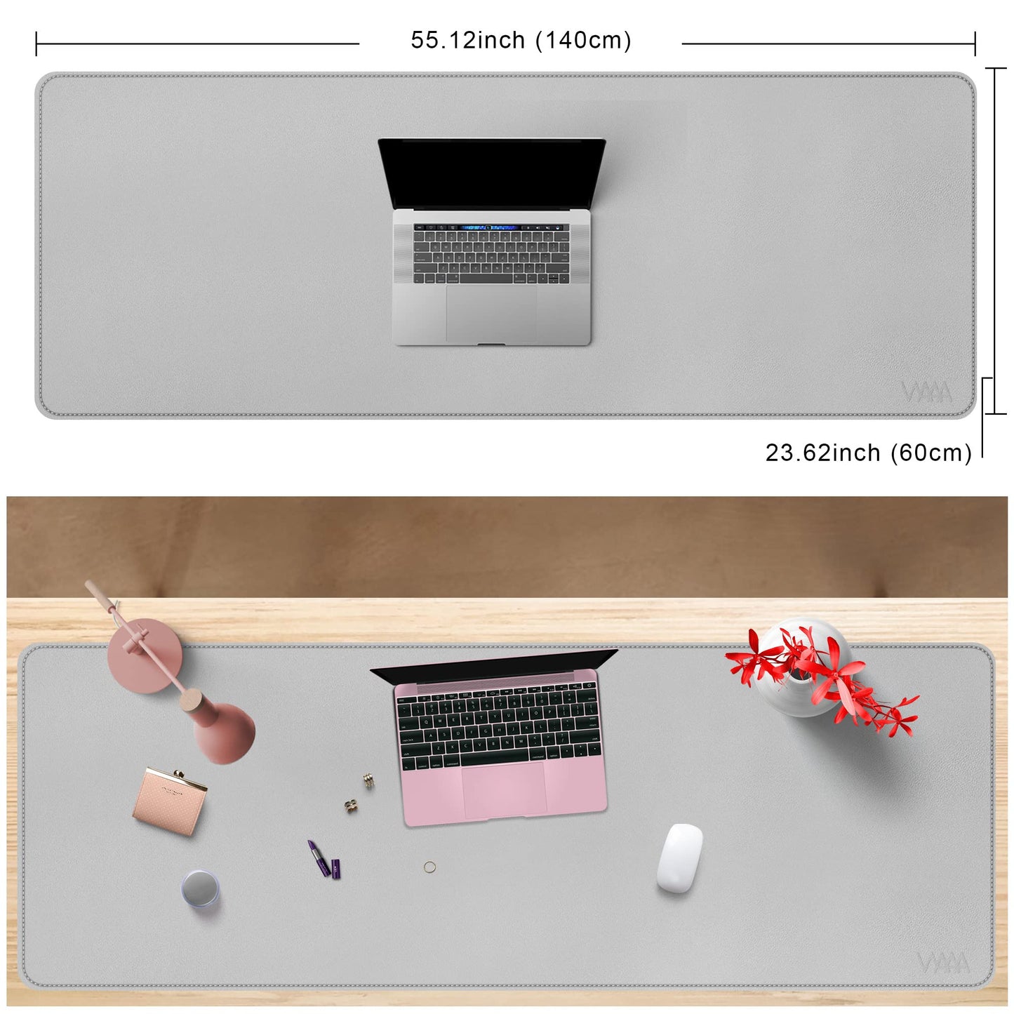Vyaaa 55"x24"PU Leather Desk Mat, Large Desk Pad & Mouse Pad, Waterproof Office Desk Mat for Home