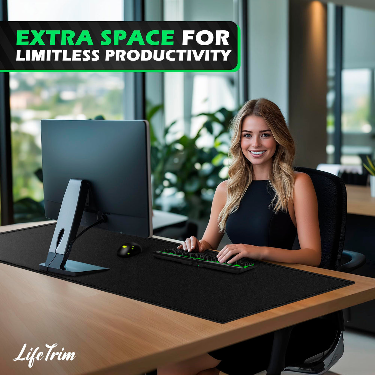 LifeTrim Extra Large Desk Mat 55x23 Inch, 5mm Extra Thick Extended Gaming Mouse Pad Full Desk