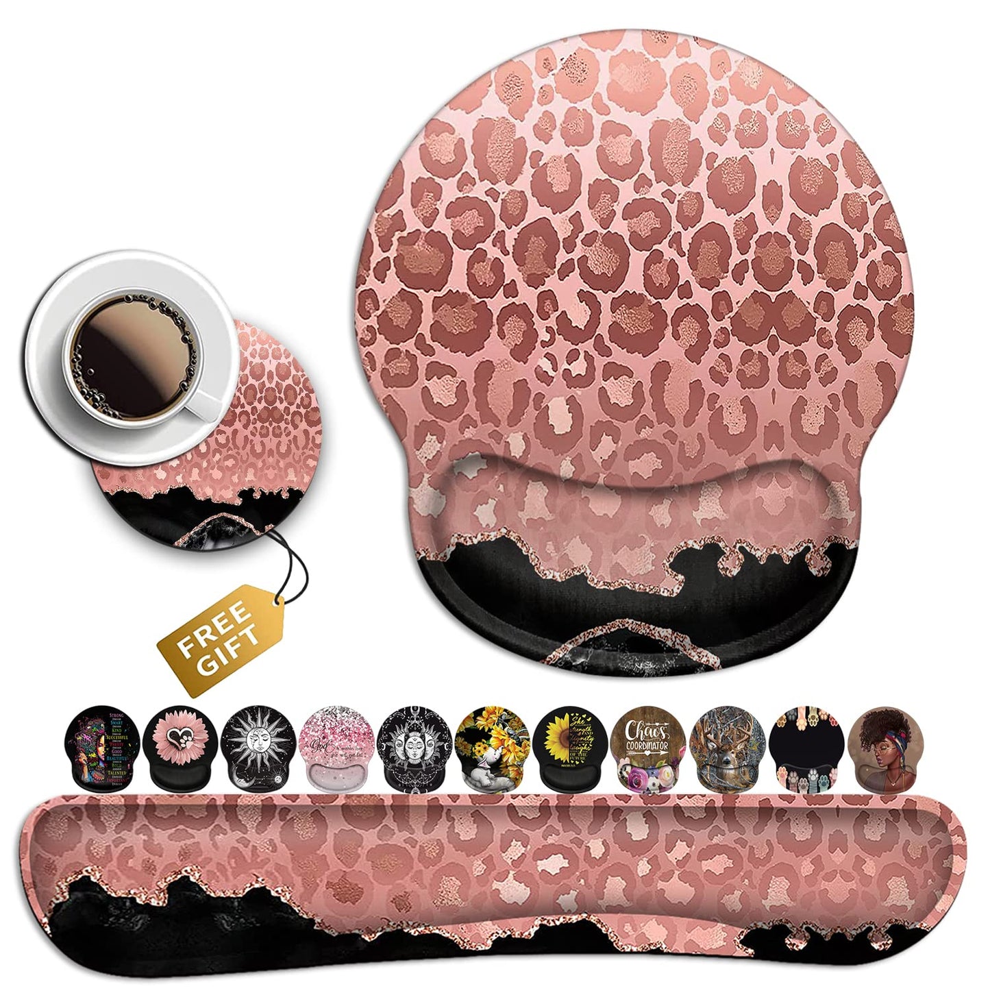 Ladies Desktop Mouse Pad with Wristband, Soft Memory Foam Keyboard Wrist Rest, Ergonomic Mouse Pad