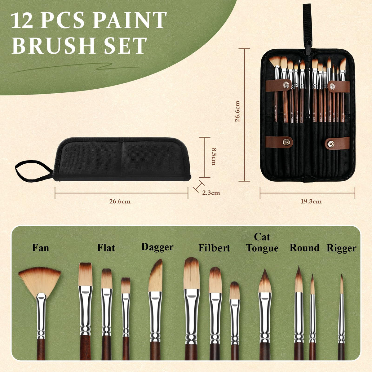 REDSHELL 12pcs Paint Brush Set, Acrylic Oil Painting Brushes for Artists