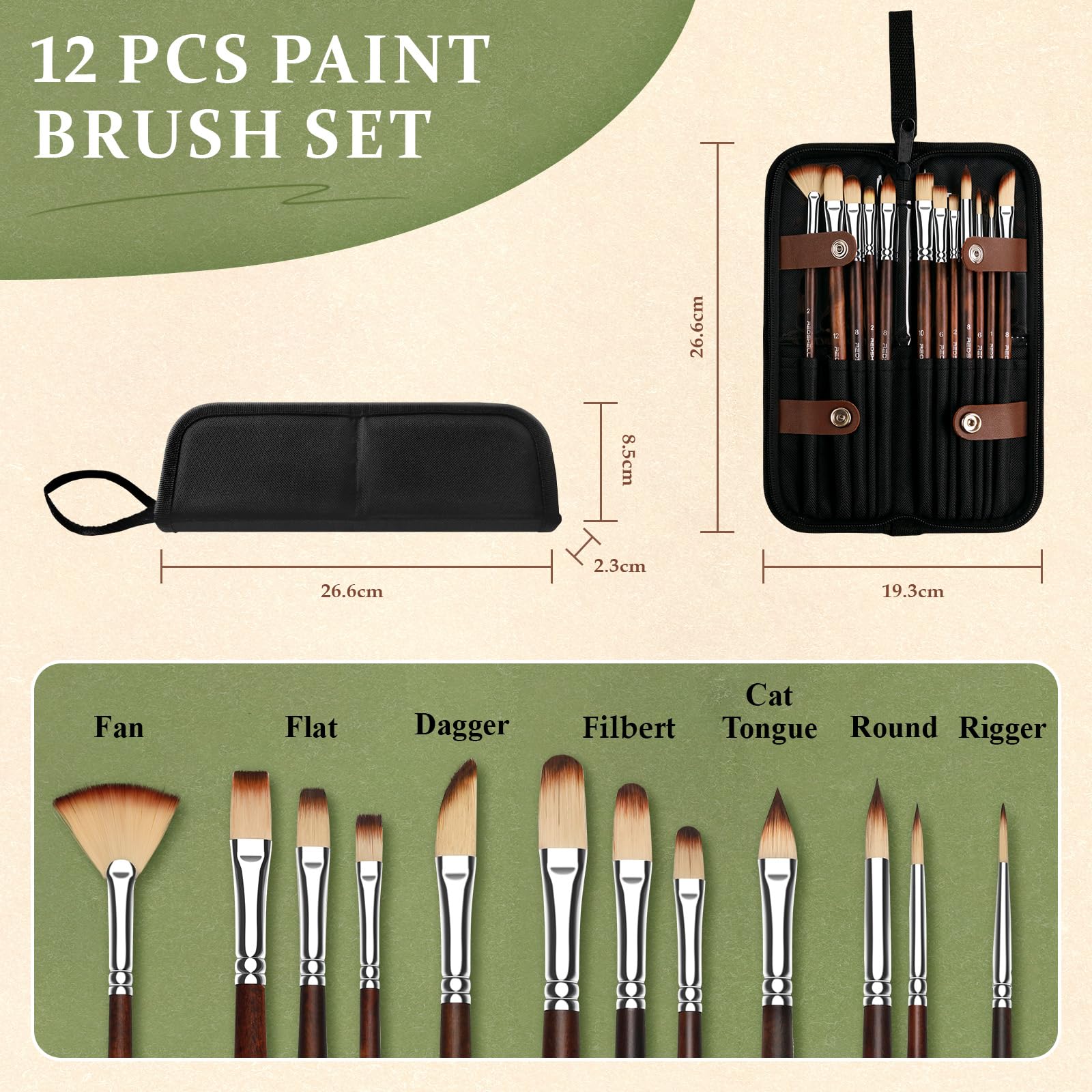 REDSHELL 12pcs Paint Brush Set, Acrylic Oil Painting Brushes for Artists