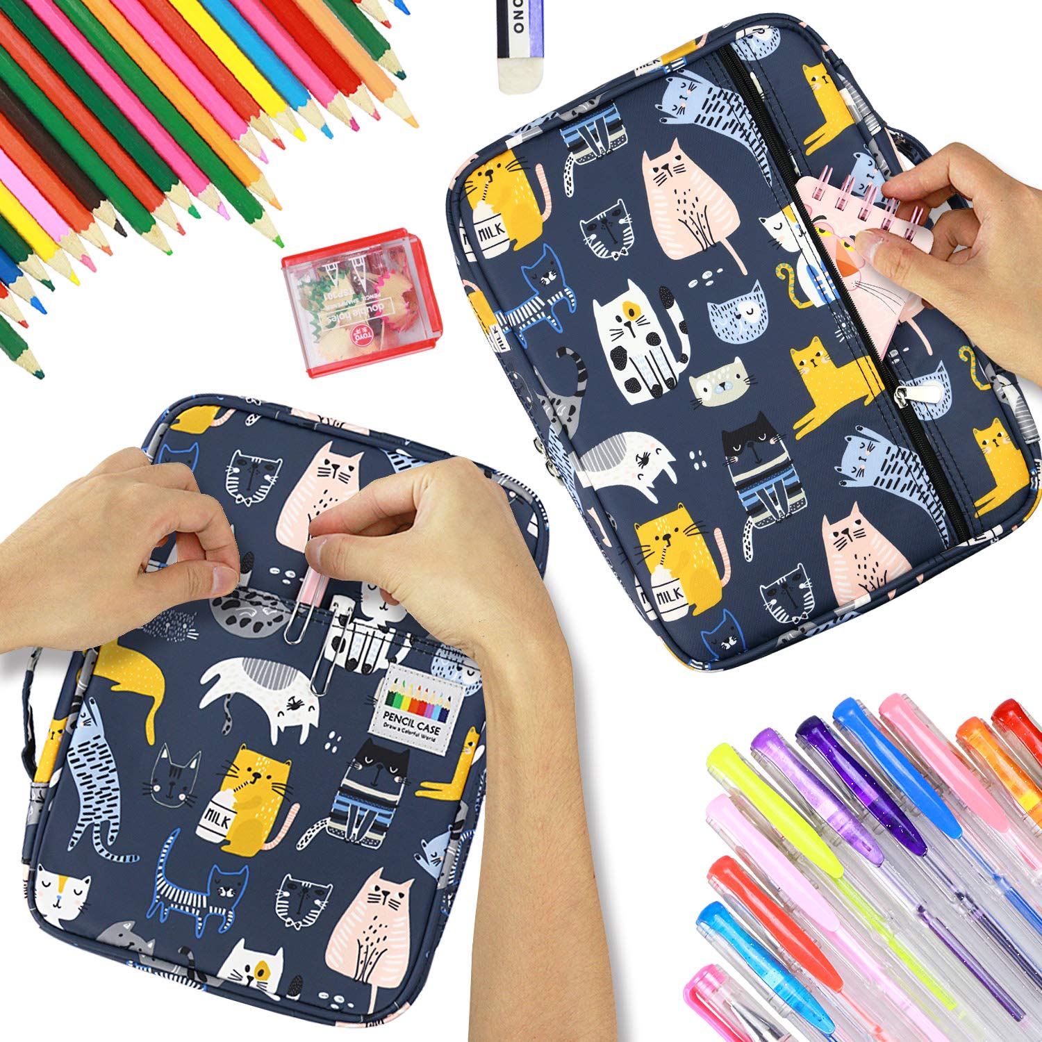 YOUSHARES Colored Pencil Case 220 Slots Pen Case Organizer With Handy Wrap & Zipper, Multilayer