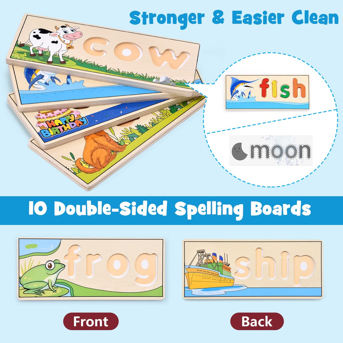 Atoylink Wooden Spell Learning Toys for 2 3 4 5 Year Old Kids Match Letter Spelling Game Board &