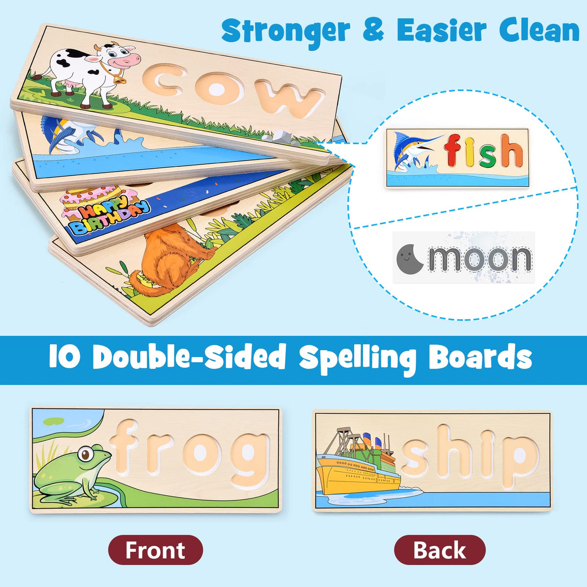 Atoylink Wooden Spell Learning Toys for 2 3 4 5 Year Old Kids Match Letter Spelling Game Board &