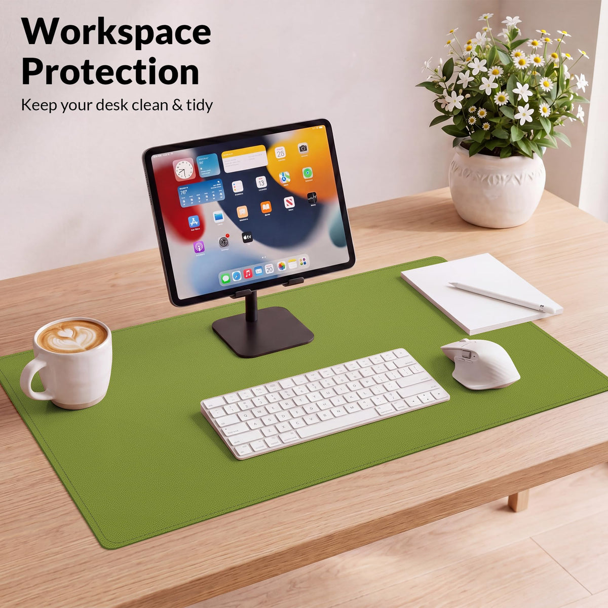 AFIING Cork Desk Mat, 35.4" x 17", Olive Green,Desk pad Protector