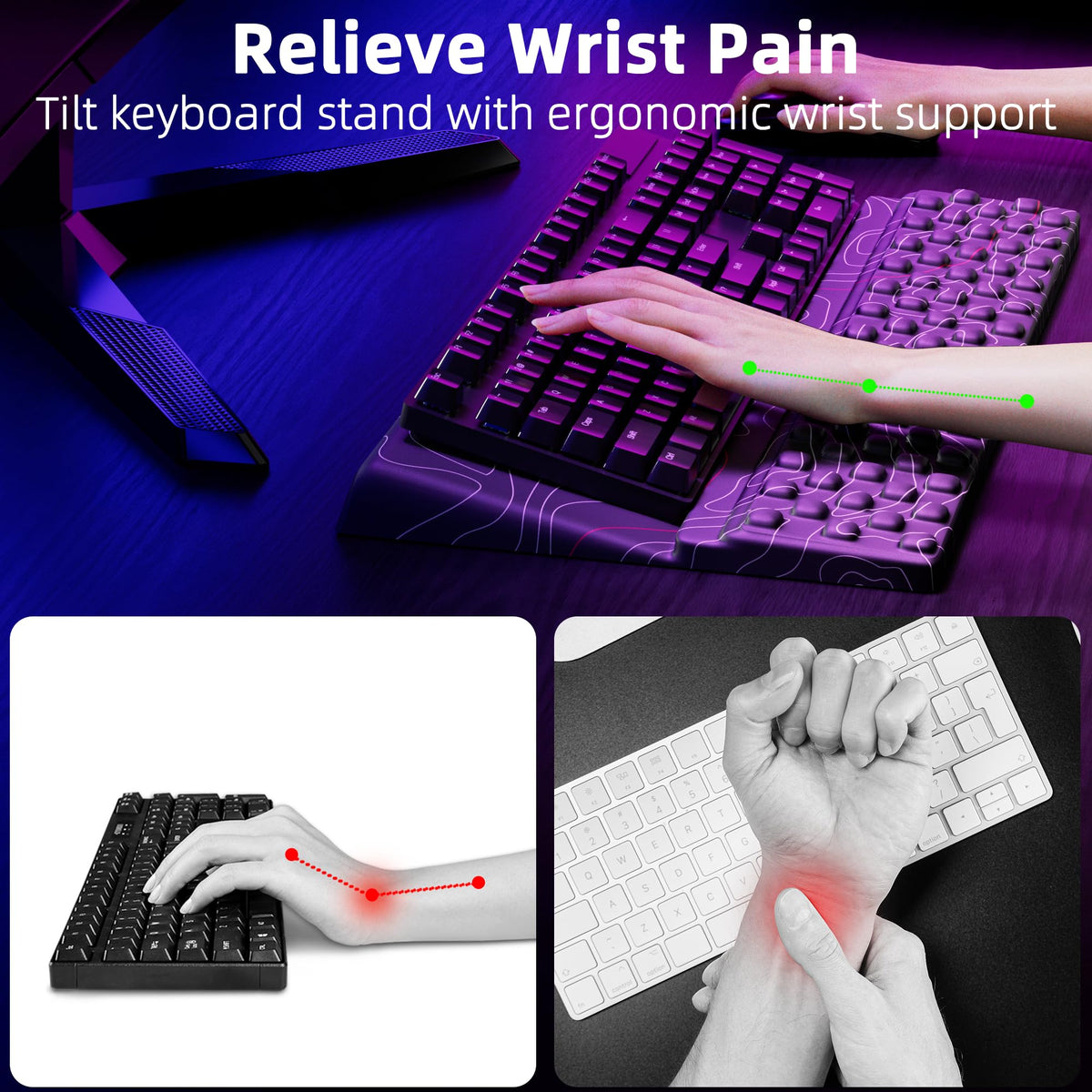 Ospelelf Tilt Keyboard Stand with Wrist Rest, Comfy Ergonomic Keyboard Riser Holder for Office Home