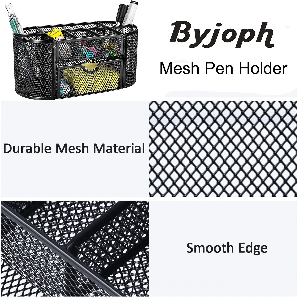 Byjoph Black Mesh Pen Holder Desk Organizer Cute Office Supplies Pencil and Marker Organizers Oval