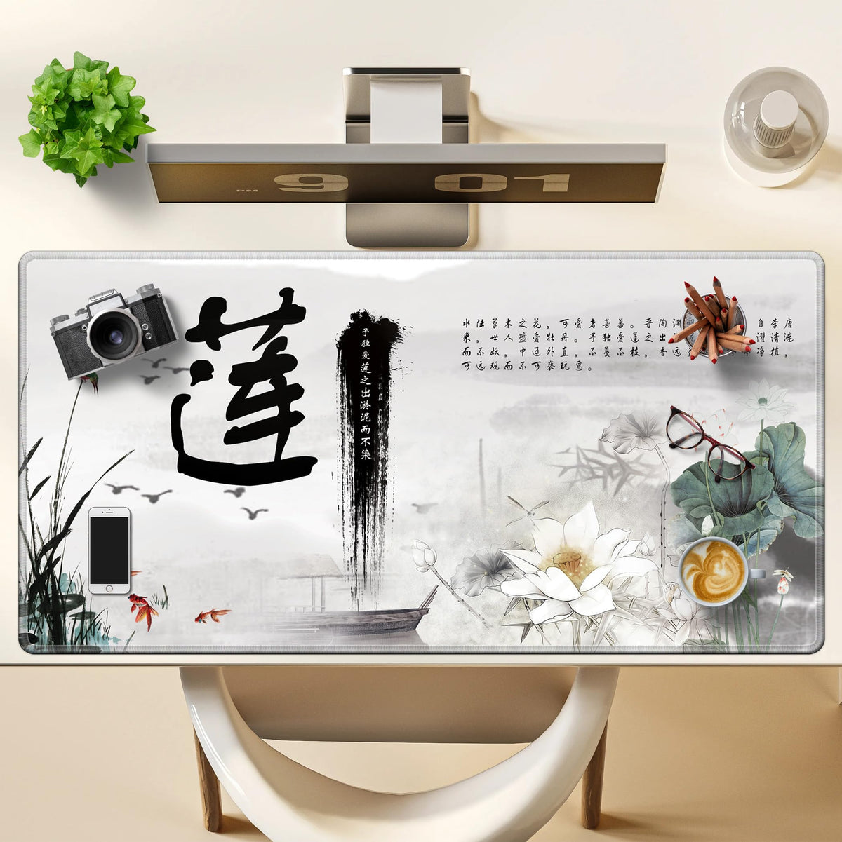 LL-COEUR XXL Landscape Gaming Mouse Pad Computer Keyboard Mat Office Desk Pad (Lotus 2, 39.3" x