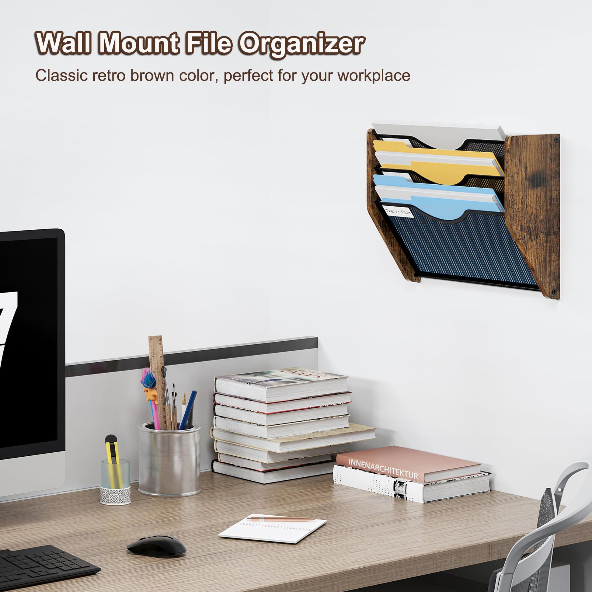 PAG-Mass Hanging Wall Files Organizer, 3 Tier Mail Organizer Wall Mounted,Hanging File