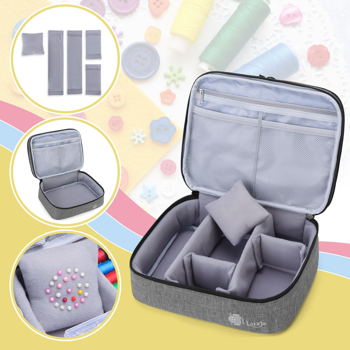 Luxja Double-Layer Medium Sewing Organizer, Gray