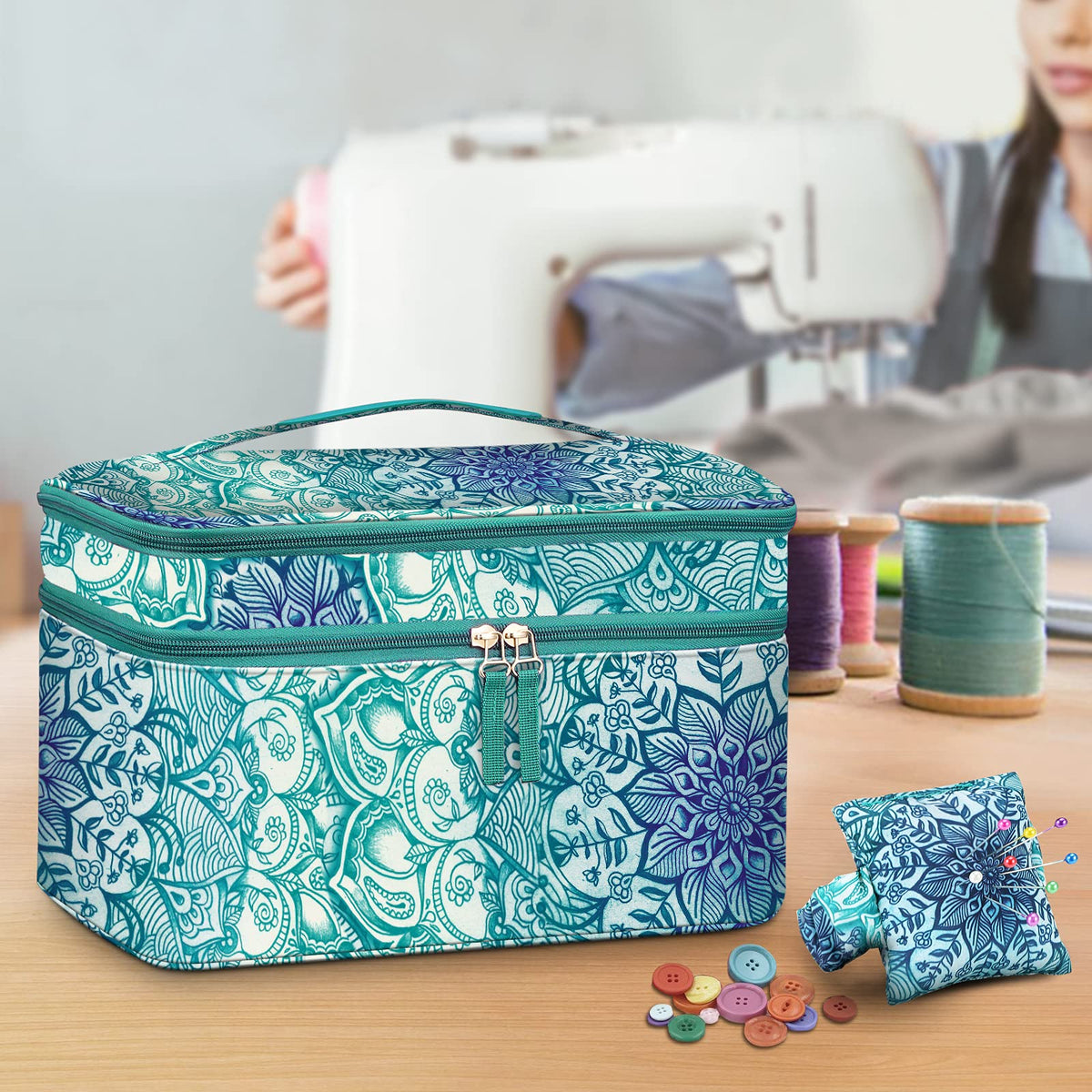 FINPAC Double-Layer Sewing Accessories Storage and Organizer Case Bag