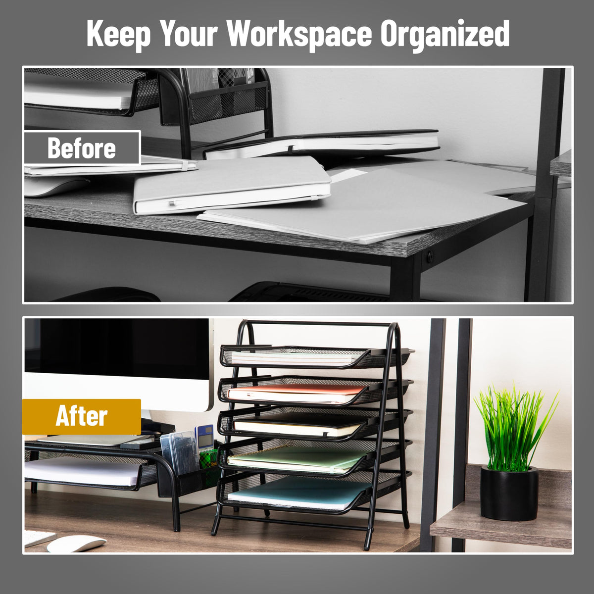 Mind Reader 5-Tier Paper Tray Organizer, Vertical Desktop File Storage Rack, Office, Metal Mesh
