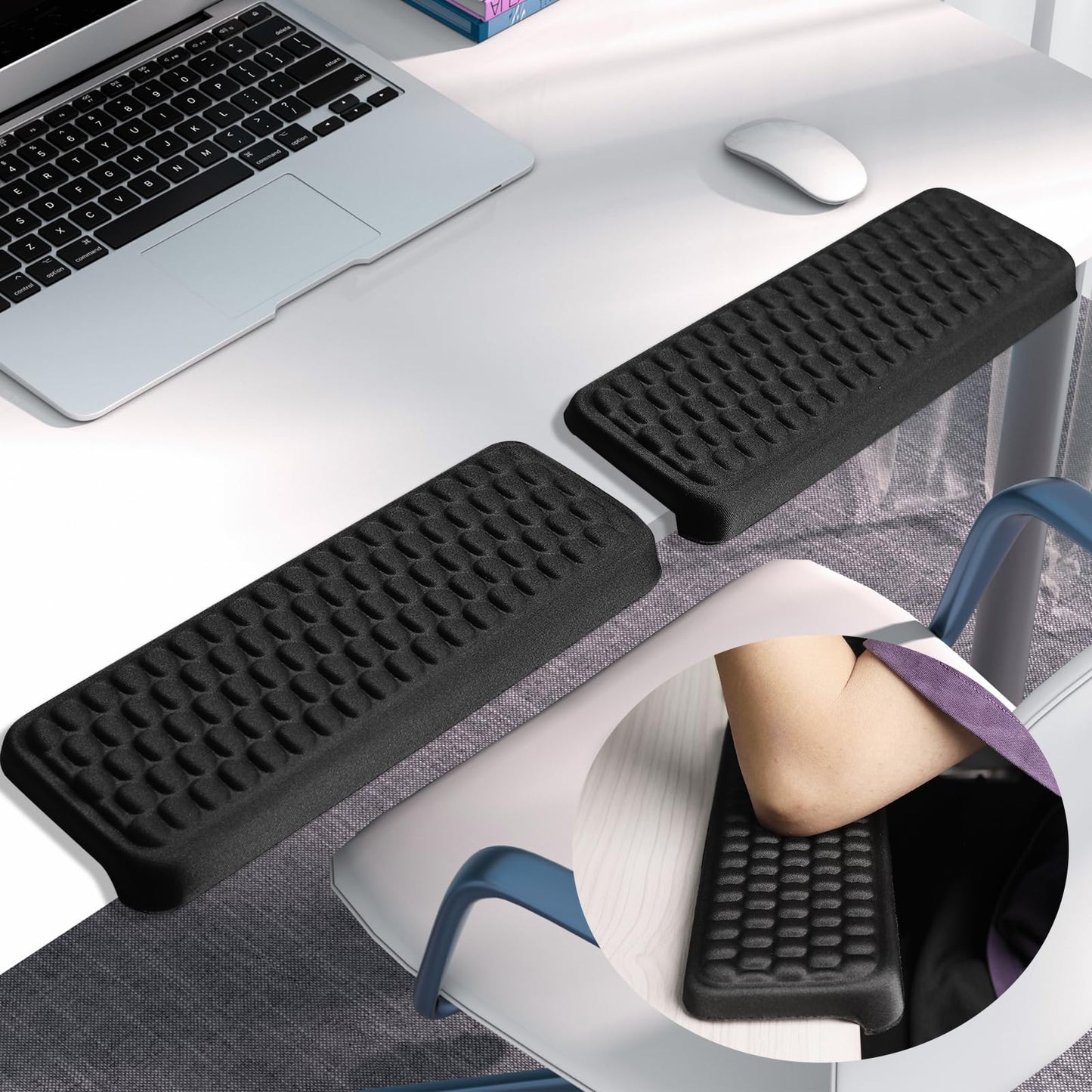 Arm Rest for Desk, L-Shaped Memory Foam Elbow Pads with Non-Slip Base, 2-Piece Ergonomic Desk Edge