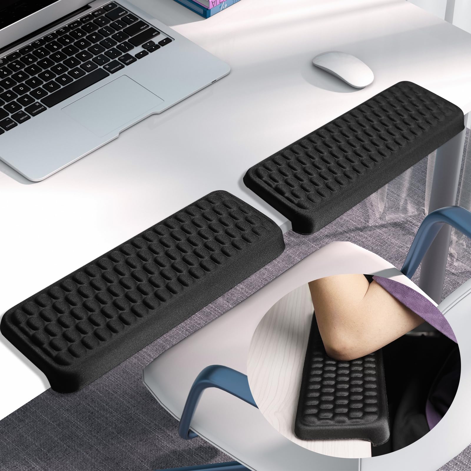 Arm Rest for Desk, L-Shaped Memory Foam Elbow Pads with Non-Slip Base, 2-Piece Ergonomic Desk Edge