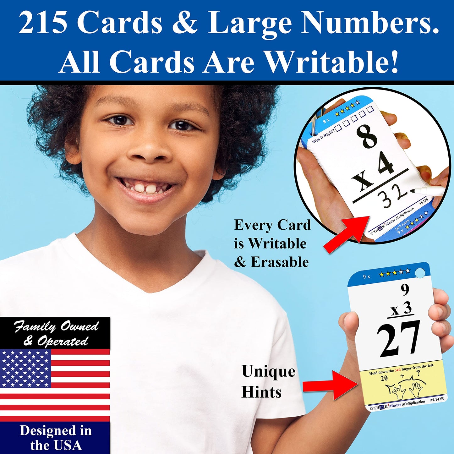 Think2Master Multiplication Flash Cards. 215 Laminated Premium Flashcards (All 0-12 X Facts)| Learn