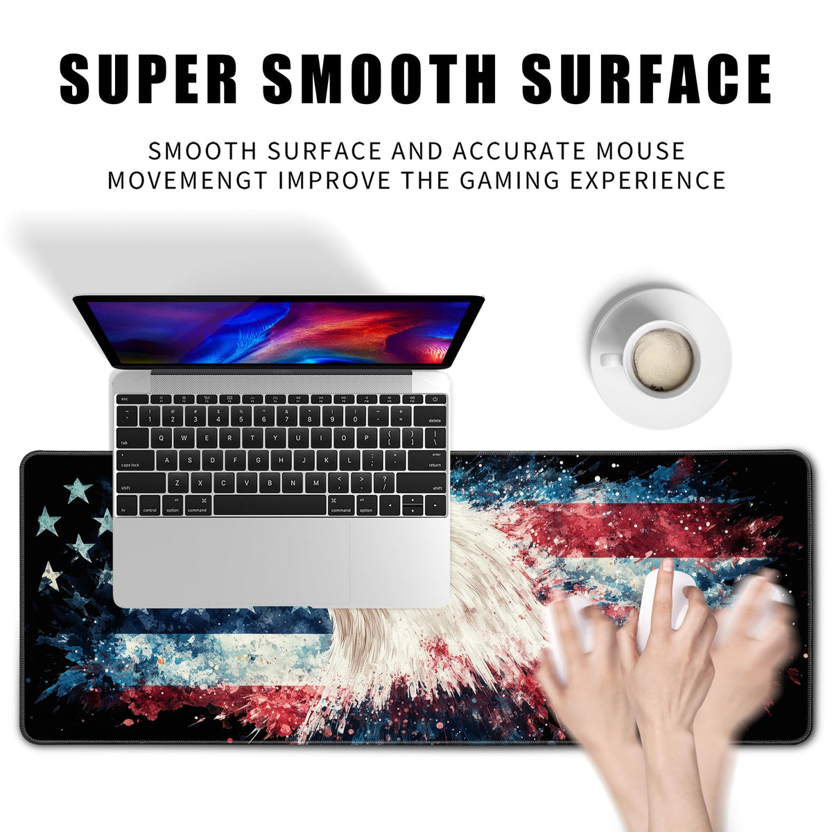 American Flag Eagle Mouse Pad Gaming Desk Pad Independence Day Extra Large XL Mousepad (31.5x11.8