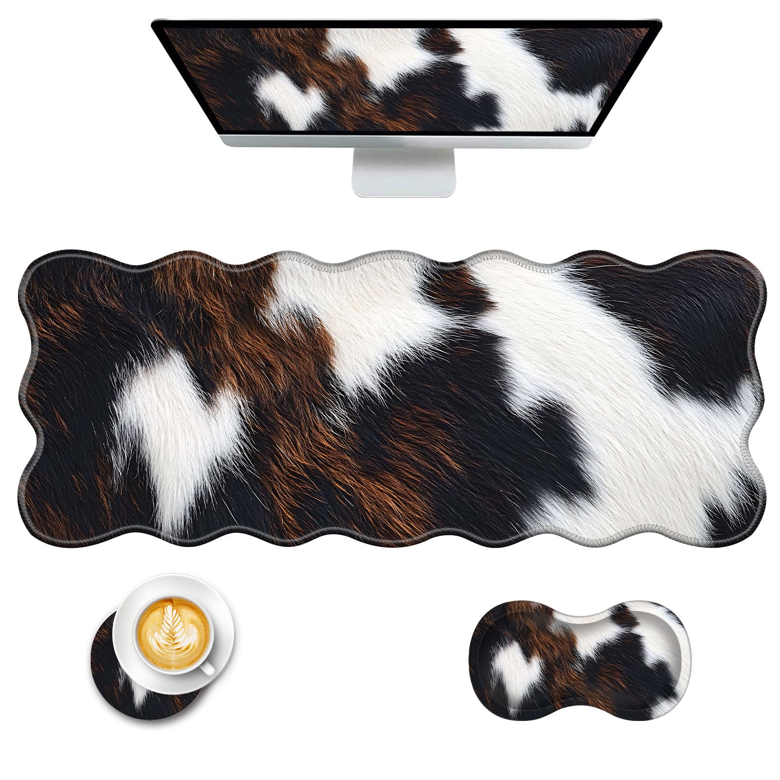 CICPLKSE Mouse Pad with Wrist Support + Desk Mat + Coaster 3 in 1 Set, XL Large Gaming Mousepad