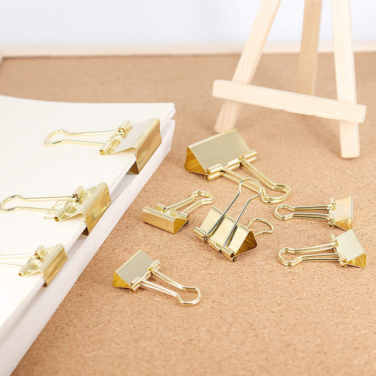 Gold Binder Clips Paper Clamps, Assorted Sizes Set (Small, Medium, Large) for Office School and