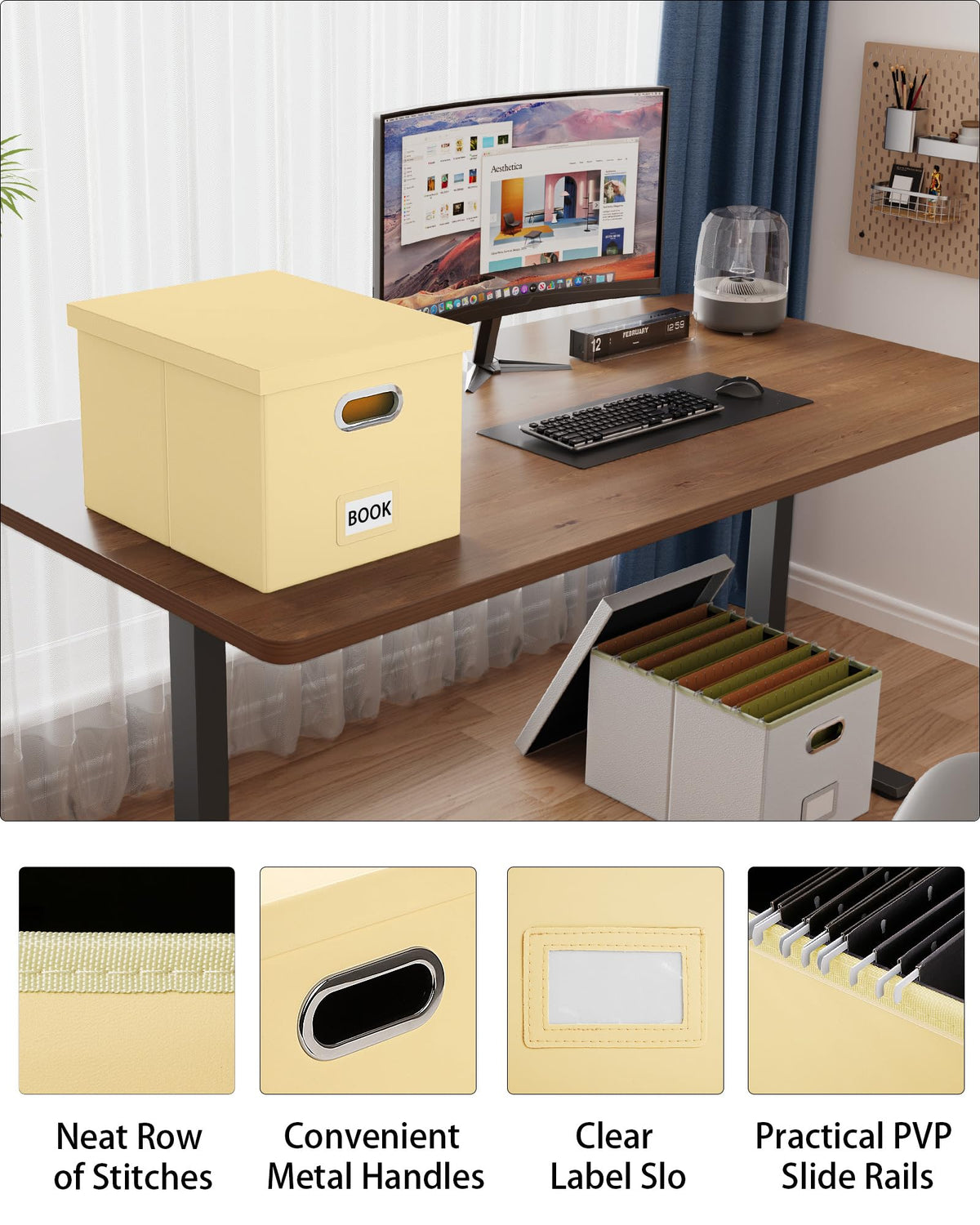 Oterri 2 Pack File Storage Organizer Box, Portable Document Box with Lid,Fit for Letter/Legal File