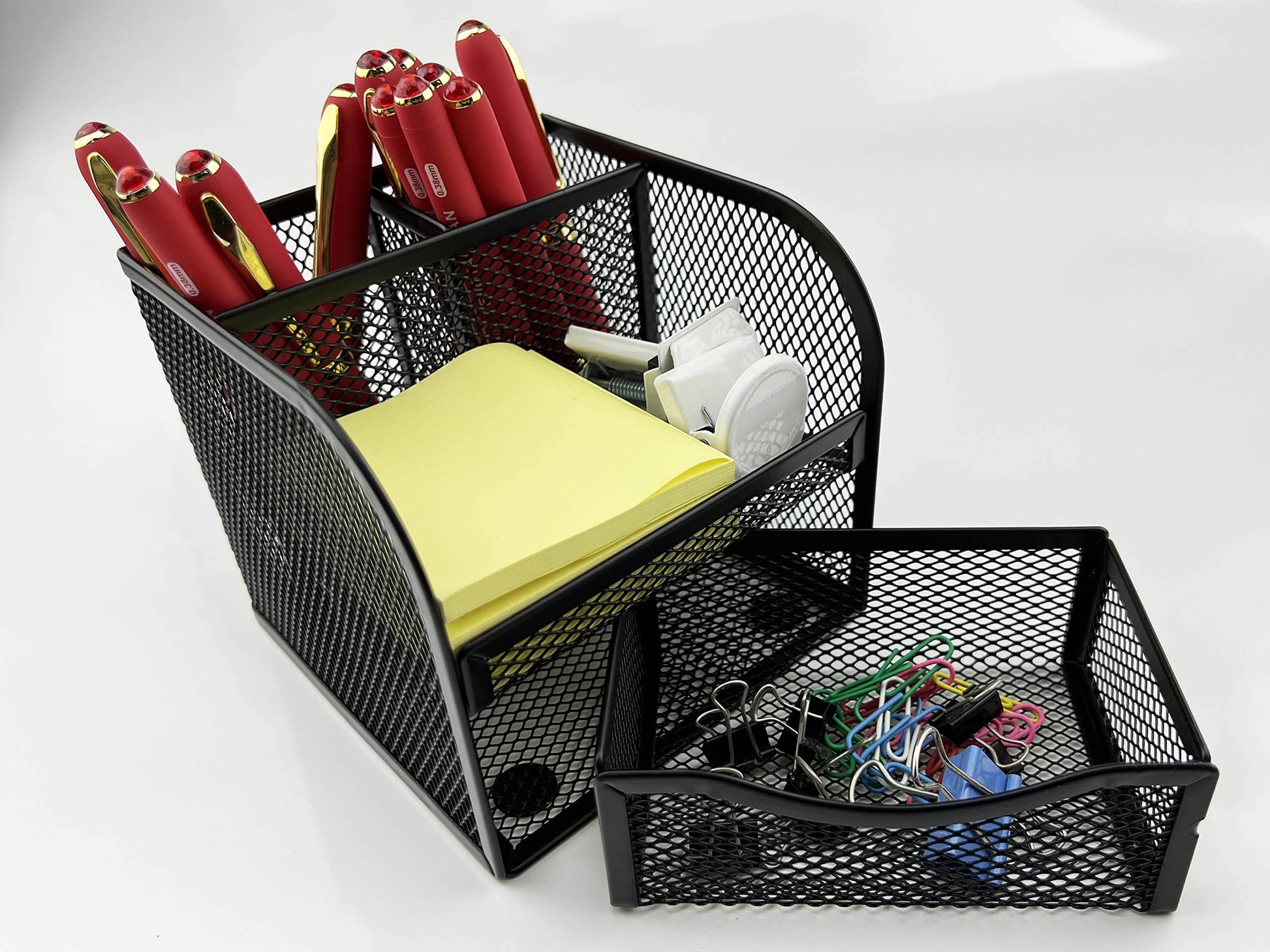Fengtaiyuan T11, Black Square Metal Wire Mesh Pencil Holder, Pencil Cup, Pen Holder, Desktop