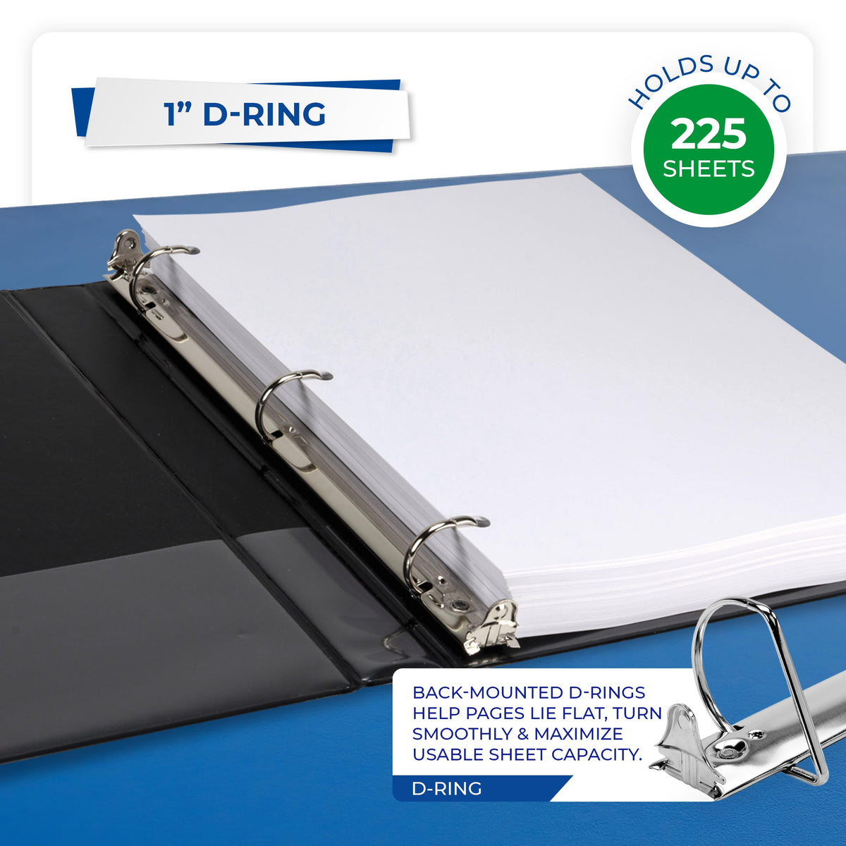 Samsill Durable 1 inch 3 Ring Binder, D Ring Binder, 100% Recycled Chipboard, Black, 12 Pack