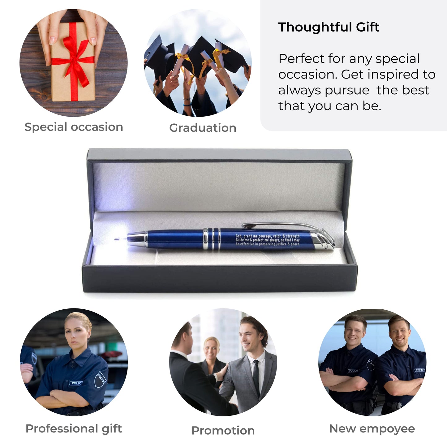 Inkstone Policeman Prayer Gift Pen with Built-In Flashlight Stylus Tip Law Enforcement