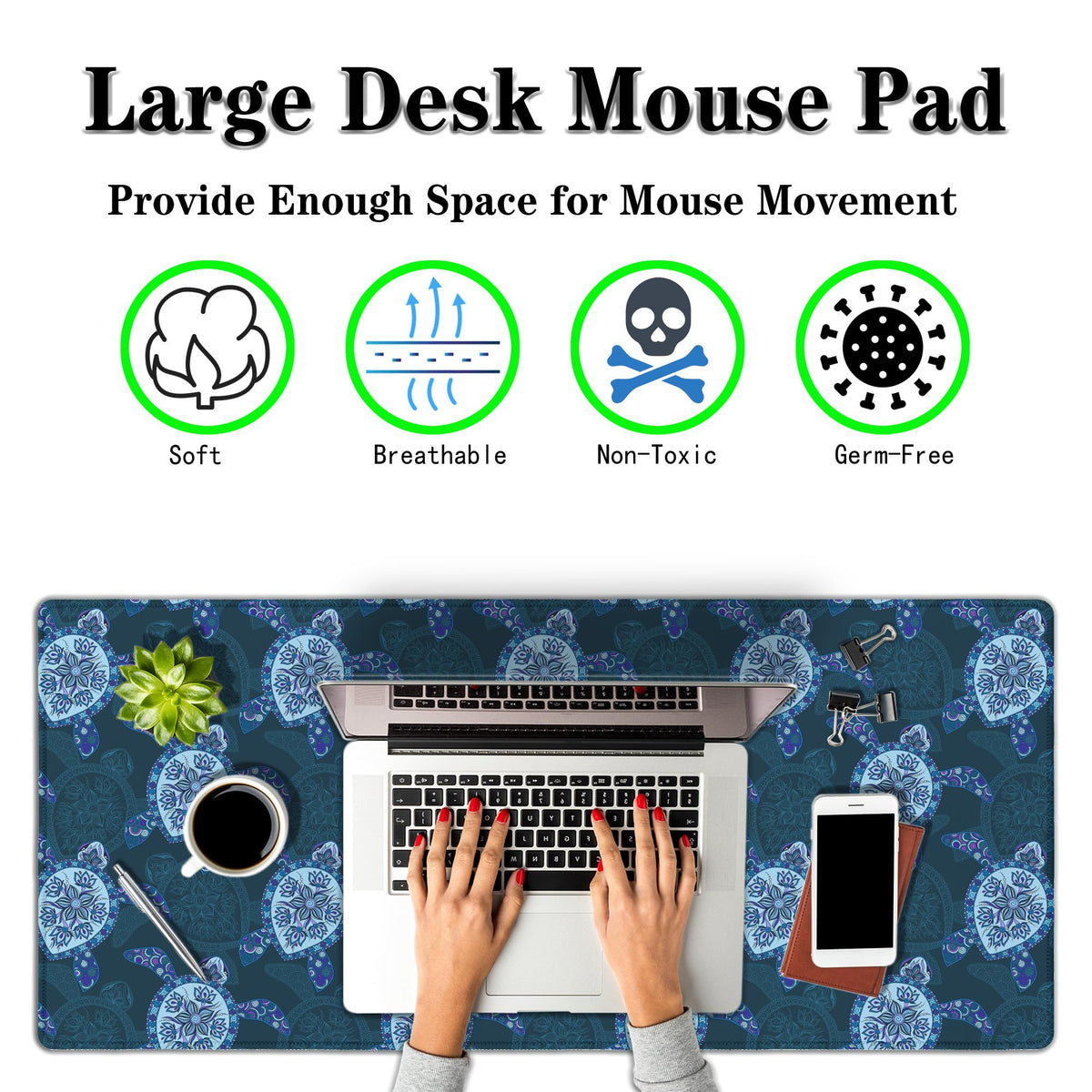 Samgula Computer Desk Mat Blue Mats, Gaming Mouse Pads Big Mouse Pad, Desk Pads Large Non-Slip