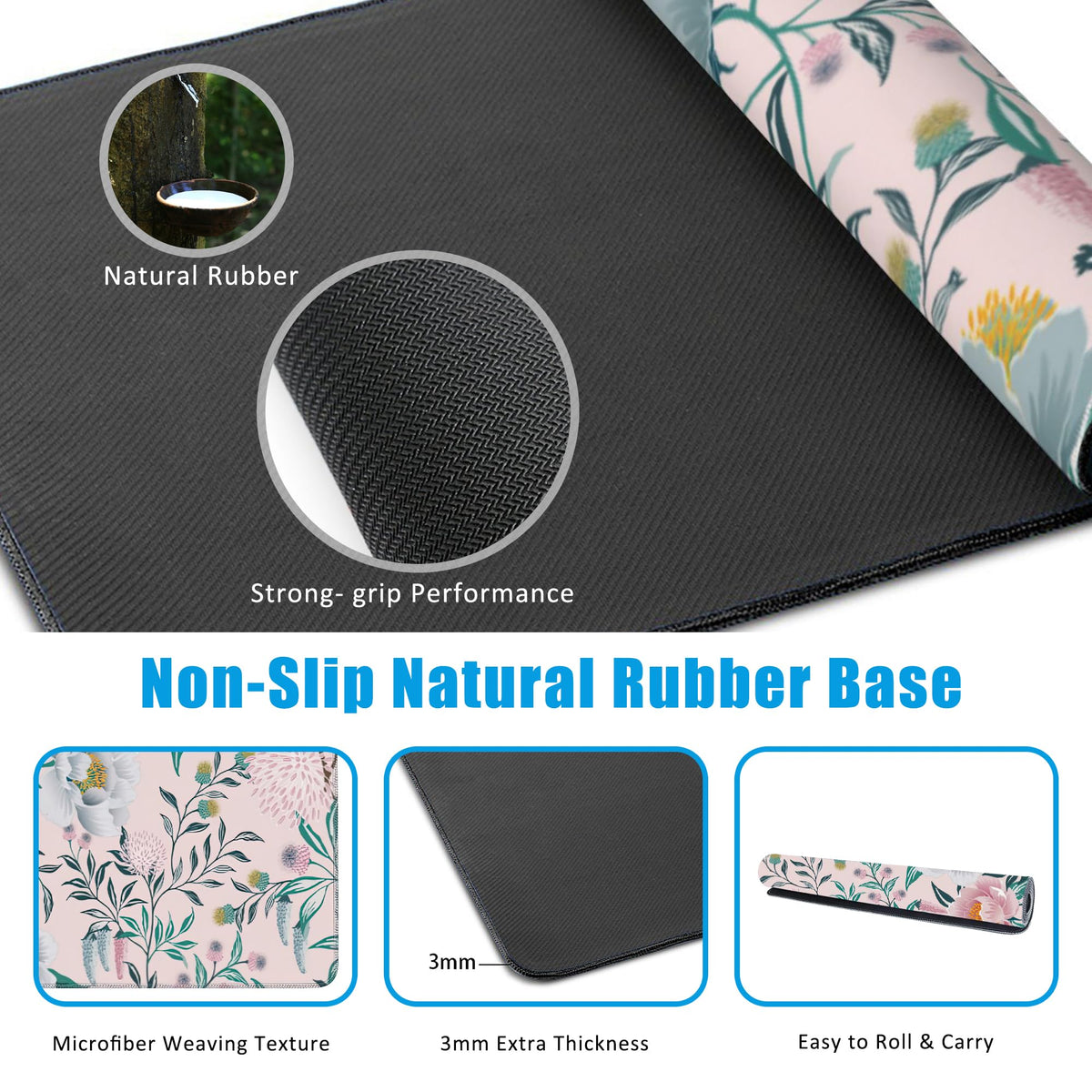 EOBKLAX Floral Desk Mat,Large Gaming Mouse Pad,Non-Slip Rubber Base Desk Pad with Stitched Edges