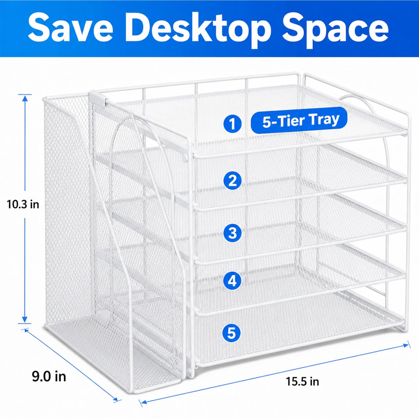 OPNICE Desk Organizer, 5-Tier Paper Organizer Letter Tray, White