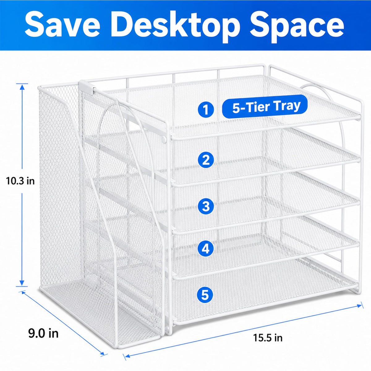 OPNICE Desk Organizer, 5-Tier Paper Organizer Letter Tray, White