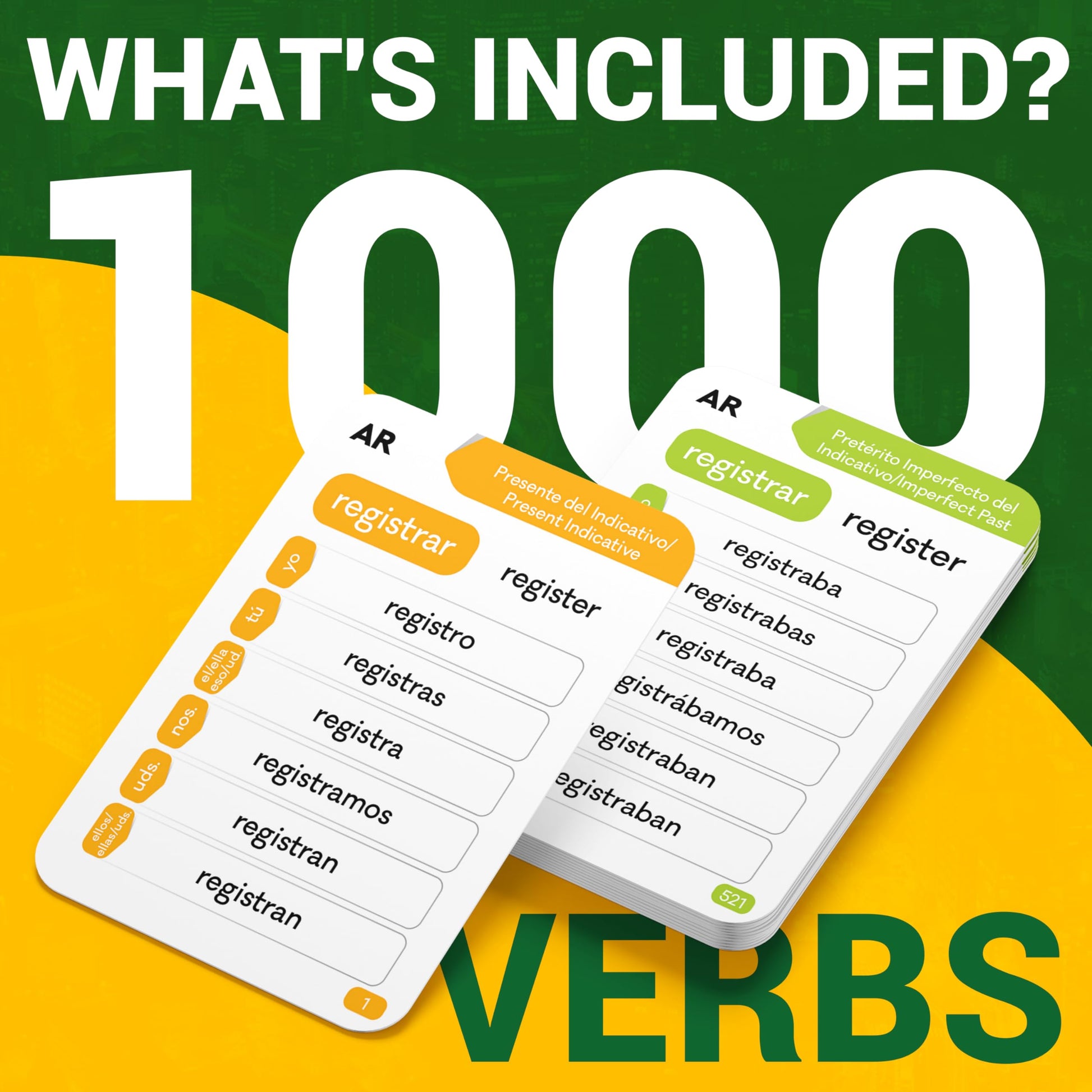 Spanish Verb Conjugation Flash Cards – 1,000 Verbs, 9 Tenses for Study